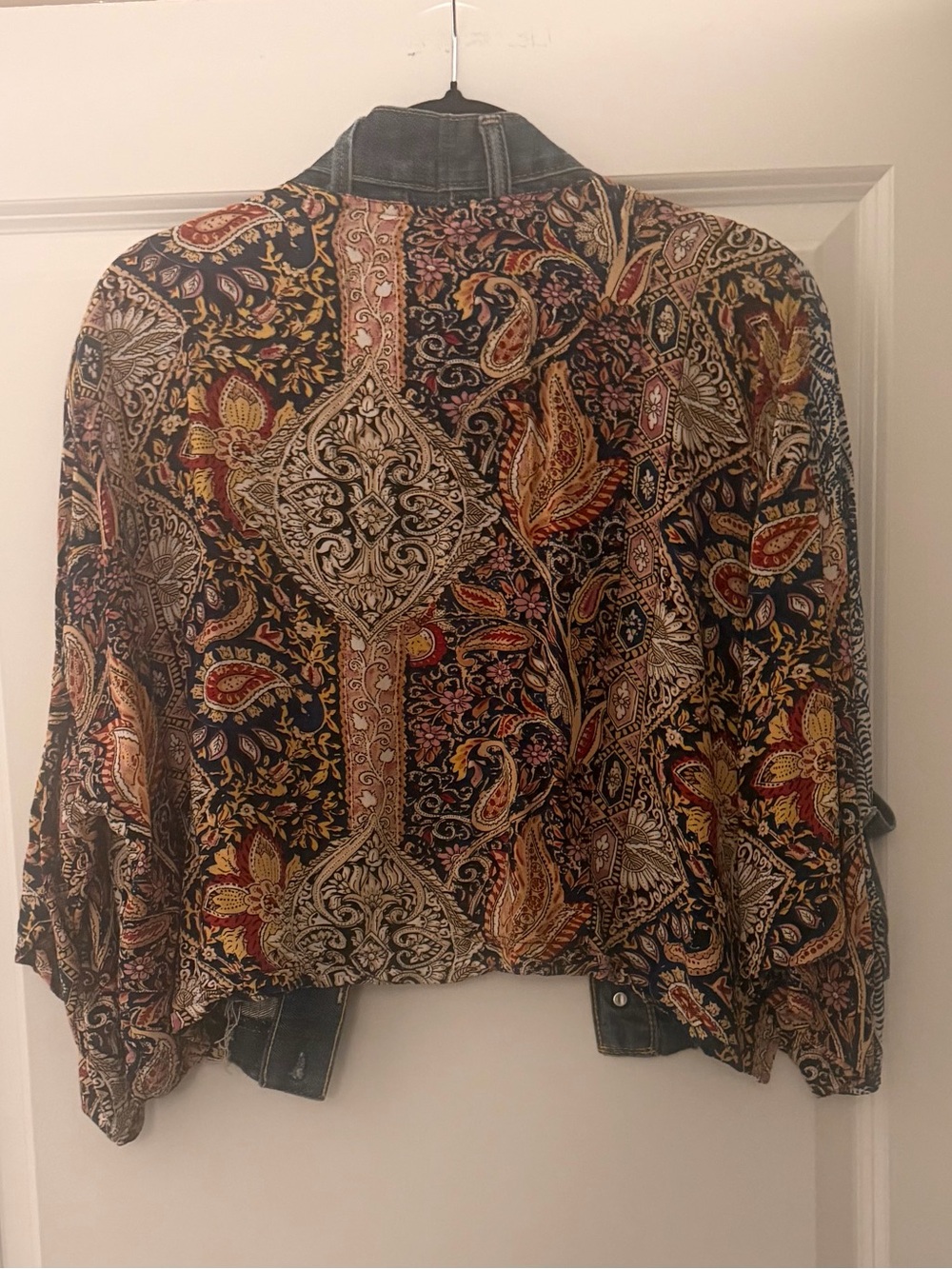 Boho Patchwork Jean-Trim Open Jacket in Multi-Color - Picture 7 of 7